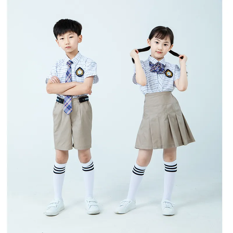 China fornecedor design alta uniforme escolar primário calças saia para meninos e meninas