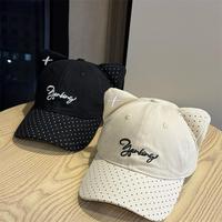 Casquette de baseball mignonne à oreilles de chat, broderie lettre, pois, visière courte, couronne ronde réglable, coupe-vent, respirante pour femme