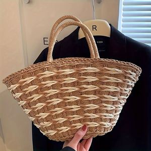 กระเป๋าถือสานคุณภาพสูงสำหรับผู้หญิง ขนาดใหญ่ ใส่ของได้เยอะ เหมาะสำหรับฤดูร้อน มีซิปปิด ใช้ได้ทั้งแบบถือและสะพาย เหมาะสำหรับไปเที่ยวทะเล - Product Image 5