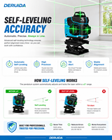 DERUIDA Niveau laser 360° à lignes croisées, auto-nivelant, faisceau vert, rotatif pour intérieur, autres outils