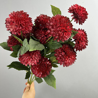Spray de dahlias artificiels en pompon de 64 cm, fausses fleurs de dahlias en boule bordeaux, rose, orange, crème pour la décoration de la maison, des mariages et des vases