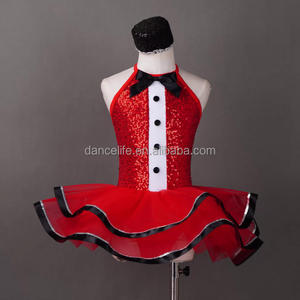 Costume da Ballo Rosso con Paillettes per Bambine, <span class=keywords><strong>Tutù</strong></span> per Spettacoli, Abito per Esibizioni di Capodanno - Product Image 1