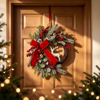 Guirlande décorative de Noël avec nœud et baies rouges, cercle de fleurs artificielles, décoration de fête pour la maison, pour porte et mur