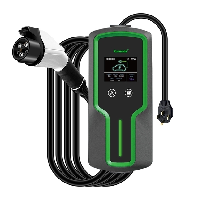 RUIVANDA Portable EV Charger Type 2 CEE Plug Electric Car EV Charging Level 2 Evse Controller Evse 32A 7.3KW LED Connector