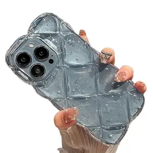 2023最新3D透明水晶奢华女士手机壳适用于iPhone 15 pro max 14 13 12 11透明银色硅胶手机壳