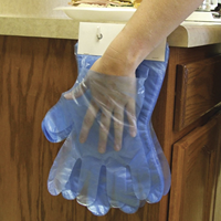 Gants jetables en PEHD perforés à déchirement facile, qualité alimentaire, avec trou de suspension, couleur personnalisée bleue, pour la cuisine et les tâches ménagères
