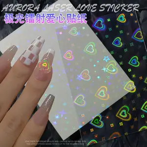 Adesivi per unghie acrilici 3D cuore olografico aurora camaleonte laser art design decalcomanie decorazione per adesivi per unghie per forniture per unghie
