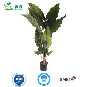 Tuin Leverancier Faux Groenblijvende Alocasia Bonsai Boom Indoor Outdoor Fake Macrorrhizos Boom Kunstplanten Met Potten Home Decor