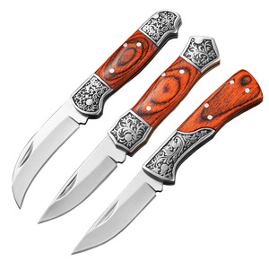 Mini Cuchillo Plegable de Bolsillo para Caza, con Mango de Madera y Hoja de Acero Inoxidable, sin Bloqueo, con Patrón en Relieve, para Supervivencia en Campamentos al Aire Libre - Product Image 1