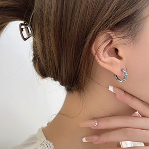 S925 Sterling <b>Silver</b> Hoop Earrings Thai Style Ethnic Women's Jewelry Everyday Wear 925 <b>Silver</b> Ear <b>Studs</b> Fashion Trendy - Product Image 3