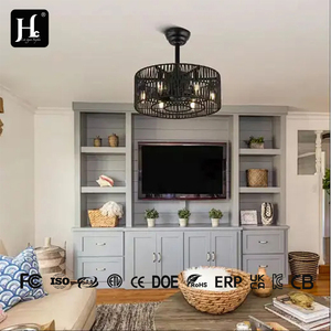 18-inch recessed cage ceiling fan light; rustic rattan cage ceiling fan light; vintage bedroom ceiling fan with light - Product Image 3