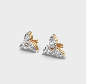 Boucles d'oreilles clous en diamant de laboratoire taille poire, trois pierres en or blanc/rose/jaune 18 carats, certifiées IGI, cadeau d'anniversaire ou de fête - Product Image 2