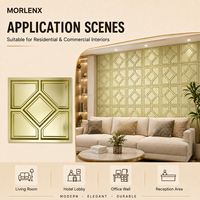 Panneau mural 3D en PVC MORLENX avec cadre en or et diamants, revêtement décoratif géométrique pour le comptoir de réception et les couloirs intérieurs