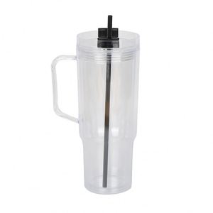 Gobelets en plastique à double paroi en acrylique pré-perforés pour adultes, 40 oz, effet boule à neige, avec paillettes, couvercles colorés et pailles, pour le camping - Product Image 4