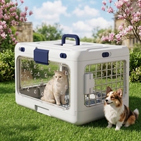 Caisse de transport pliable en plastique écologique pour animaux de compagnie, double porte, transparente, homologuée pour le transport aérien, à quatre roues, pour l'extérieur