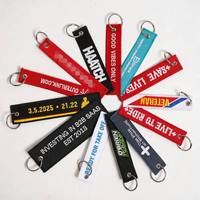 Porte-clés promotionnel d'entreprise en tissu tissé brodé avec logo personnalisé, double face, style jet tag