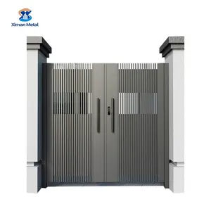 Puerta corrediza abatible de diseño moderno de metal de aluminio, patio, jardín, villa, cabaña, seguridad, puerta segura, color oscuro, recubierto de polvo