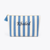 Trousse de Maquillage Portable Personnalisable en Toile Rayée Pastel Tendance avec Fermeture Éclair – Idéale pour Trousse de Toilette ou Cadeau de Douche Nuptiale