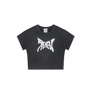 T-Shirt Casual a maniche corte con stampa DTG da donna OEM abiti da ragazza Gothic Emo Top Crop Streetwear maglietta Vintage lavata - Product Image 1