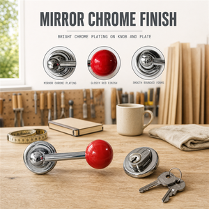 Serrure de porte à bouton rond rouge en chrome brillant avec noyau de verrouillage indépendant et clés pour porte intérieure en bois résidentielle - Product Image 4