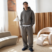 Logo personnalisé surdimensionné 400gsm sweats à capuche en polaire lourde pour hommes style avec broderie pour hiver sweats à capuche et pantalon évasé ensemble