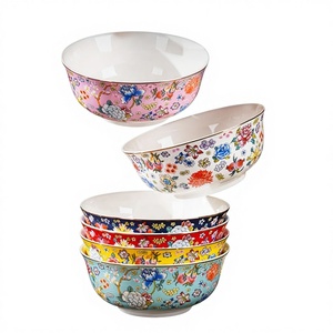 Juego de Platos Hondos de Porcelana <span class=keywords><strong>Esmaltada</strong></span> Advanced Sense Palace con Diseño de Plantas, Aptos para Microondas, para Sopa, Arroz, Fideos, <span class=keywords><strong>Vajilla</strong></span> para el Hogar - Product Image 1