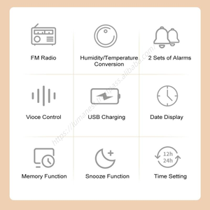 Réveil numérique en gros avec radio FM, haut-parleur Bluetooth, double ports de charge USB, détection de température, fonction Snooze, idéal pour chambre d'hôtel - Product Image 5