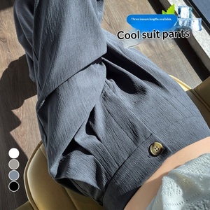 En stock, nouveau <span class=keywords><strong>pantalon</strong></span> d'été en soie glacée texturée, <span class=keywords><strong>pantalon</strong></span> fin à taille haute, jambe large et étroite pour femmes - Product Image 3