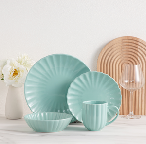 Service de table en céramique vert clair brillant 16 pièces, style nordique, assiettes, bols et tasses côtelés verticalement, vaisselle de cuisine domestique - Product Image 4