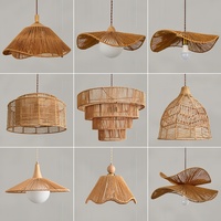 Lampe suspendue en rotin et corde de chanvre de style Wabi-sabi, forme de lustre, plusieurs couches, design décoratif, suspension LED à intensité variable, café