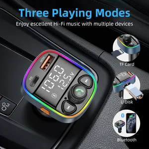 New LED Backlit Wireless 5.0 FM Transmitter Car MP3 TF/U Disk Player Car Kit Adapter Dual USB QC3.0 PD 20W Type-c Fast Charger