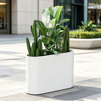 Pot de fleurs rectangulaire arrondi moderne en métal, anti-rouille, imperméable, avec revêtement en poudre, pour extérieur, avec trou de drainage, écologique, durable