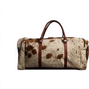 Sac de voyage de luxe en cuir véritable de vachette à poils, style western, fermeture éclair, robuste, LHDB-0155 - Product Image 1