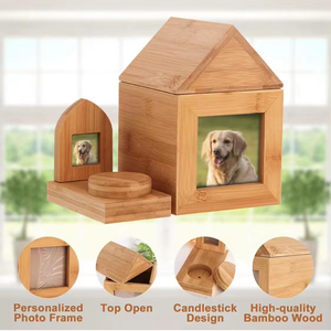 Kotak Abu Jenazah Hewan Peliharaan Ramah Lingkungan dari Bambu Mewah, Peti Jenazah, Kenang-kenangan Memorial, Guci Kremasi Berbentuk Rumah untuk Kucing Anjing dengan Bingkai Foto - Product Image 6
