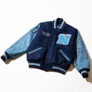 Giacca Varsity da Baseball Universitaria Personalizzata per Uomo con Maniche in Vera Pelle e Patch in Ciniglia alla <span class=keywords><strong>Moda</strong></span> Stile Universitario - Product Image 1