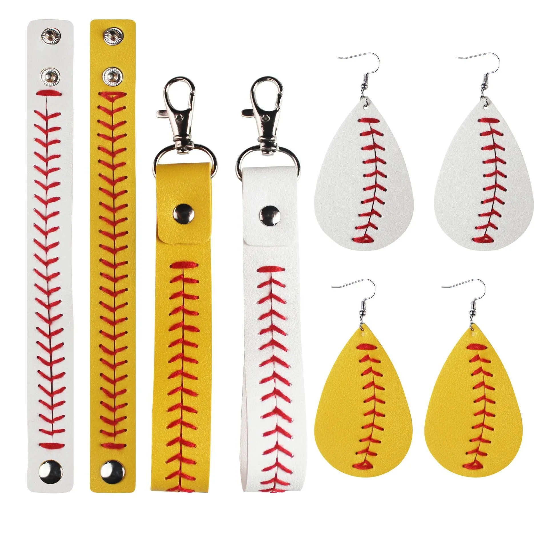 Wholesale 2022 Softball And Baseball Leather Keychain Bracelet Earrings Gift Collection