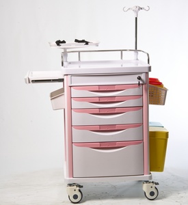 Chariot d'urgence hospitalier ABS à <span class=keywords><strong>5</strong></span> <span class=keywords><strong>tiroirs</strong></span>, chariot mobile pour médicaments avec poteau porte-perfusion, roulettes silencieuses, <span class=keywords><strong>tiroirs</strong></span> verrouillables, garantie 1 an - Product Image 1