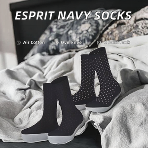 <span class=keywords><strong>ESPRIT</strong></span> Calcetines finos transpirables por encima de la rodilla para <span class=keywords><strong>mujer</strong></span>, de algodón con estampado de puntos, paquete múltiple de 2 pares, azul marino 6120, talla 39-42 - Product Image 2