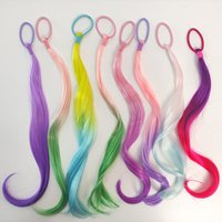 Queue de cheval pré-nouée Rainbow Body Wave en fibre haute température avec élastique pour enfants, toutes occasions