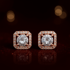 Boucles d'oreilles en or rose E950 avec diamants ronds taille brillant, couleur G, diamants naturels, classiques pour femmes, à porter au quotidien - Product Image 2