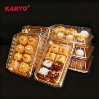 KARYO 0039 Vente en gros Récipients alimentaires en plastique personnalisés Boîtes d'emballage en plastique jetables dorées pour beignets pâtisseries