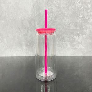 Custom Logo Coffee Acrylic Clear 16Oz Double Wall Tumbler Pre Drilled Hole Can Shaped Plastic 20Oz Snow Globe <b>Cups</b> - Product Image 3
