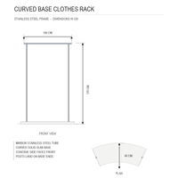 Porte-vêtements en acier inoxydable à base incurvée, recyclable, pour présentation de vêtements en magasin, taille personnalisée en usine, finition chromée, montage facile