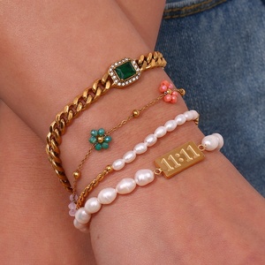 Perhiasan musim panas gelang Anti noda rantai tahan air untuk wanita Set gelang mutiara air tawar perhiasan baja tahan karat - Product Image 2