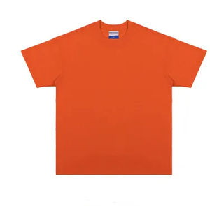Venta al por mayor de color naranja de manga corta con cuello redondo hombro caído camiseta de gran tamaño Camiseta de cuello redondo - Product Image 4