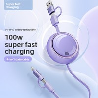 Câble de données rétractable 4-en-1, charge rapide PD 100W pour connecteurs USB-A/Micro pour transfert de données de téléphone portable