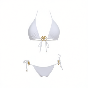 Set Bikini con Top a Stringa e Slip con Dettaglio Fibbia Bianco Nero Marrone SQ67762 Taglie 42 44 46 48 - Product Image 2