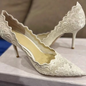 Custom Ladies Bride Shoe Pointed Toe Stiletto Wedding Shoes Set White Lace Embroidery 6 cm <b>Heel</b> Wedding Shoes for Bride - Product Image 3