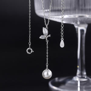 Collier tendance en argent sterling 999 avec perles et nacre, motif libellule, papillon, croix ou chaîne de pull pour femme, électroplaqué - Product Image 3