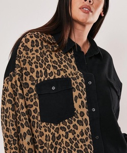 <span class=keywords><strong>Chemise</strong></span> en jean noire à la mode pour femmes de <span class=keywords><strong>grande</strong></span> <span class=keywords><strong>taille</strong></span> Fat Big Ladies Block Color <span class=keywords><strong>Chemise</strong></span> en jean 100% coton à imprimé léopard - Product Image 3